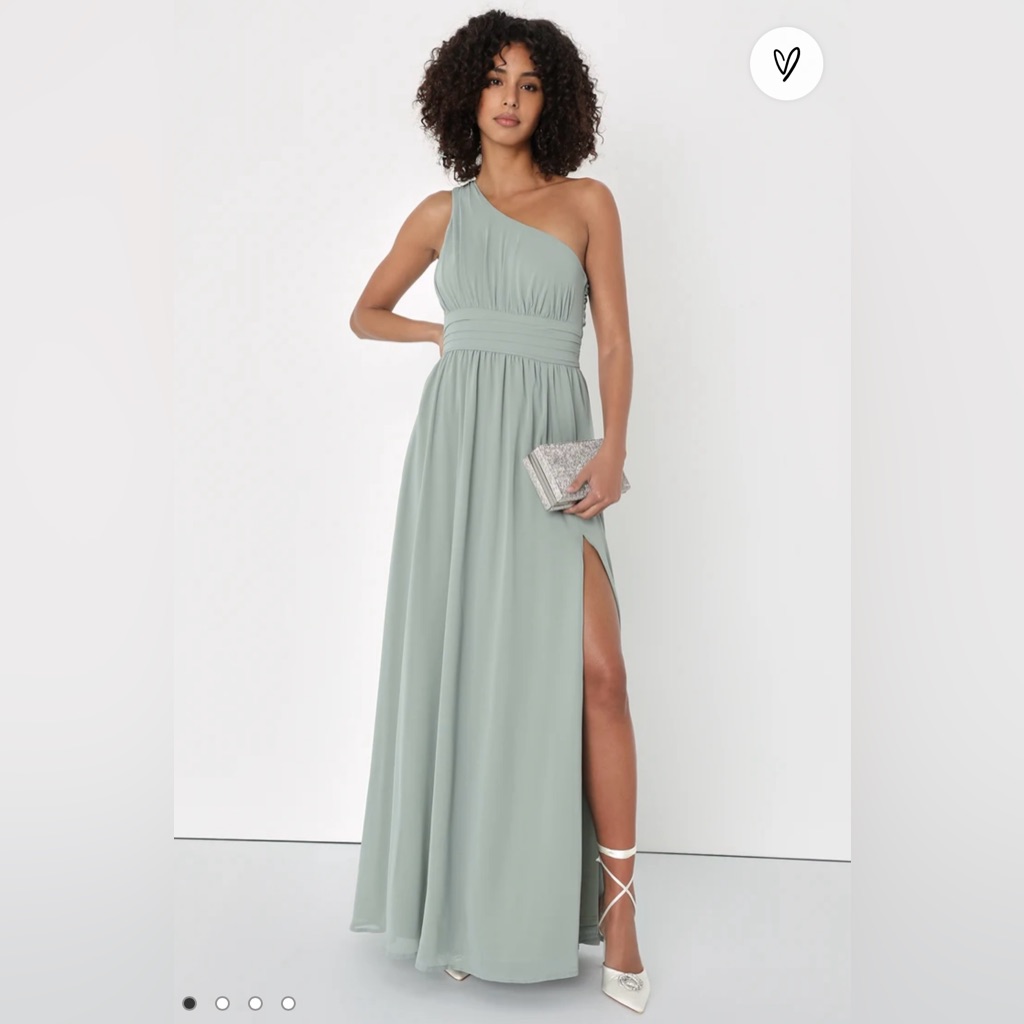 Nwot - Luluâs Graciously Gorgeous Sage Brush One-Shoulder Cutout Maxi Dr